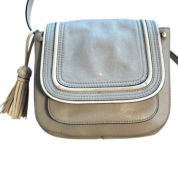 Kate Spade Pratt Street Rianne Bag Womens Gray & Ivory Leather Tasseled Purse - Picture 2 of 12